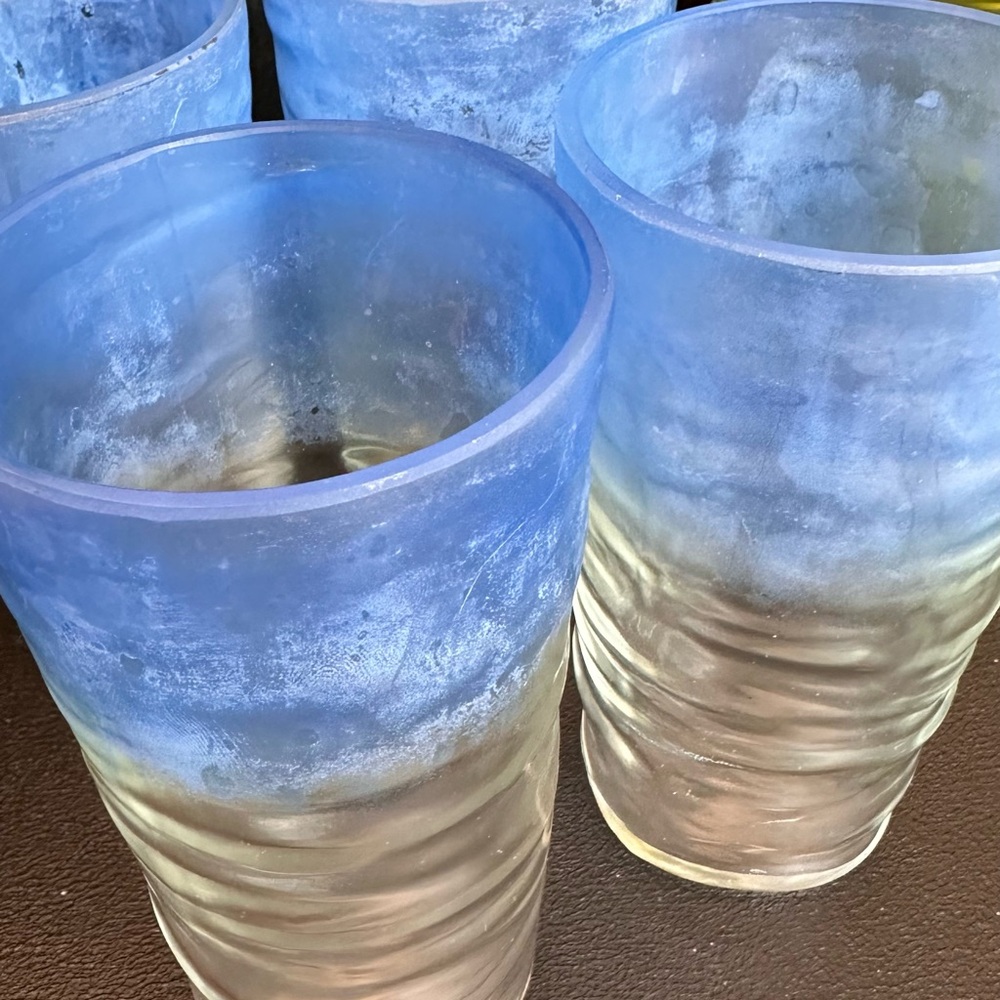Set of Frosted Blue and Clear Glass Tumblers